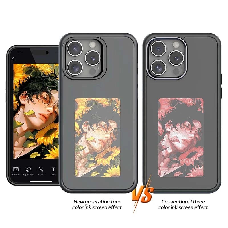 NFC-Enabled Phone Case for iPhone 16 Pro Max with E Ink Screen and Customizable Cartoon Design, Battery-Free