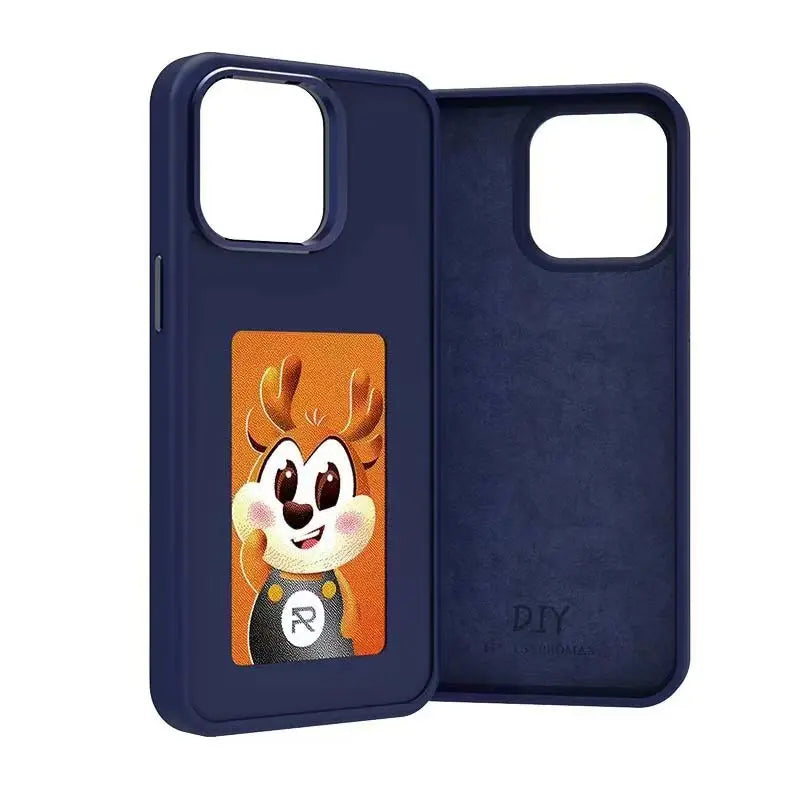 NFC-Enabled Phone Case for iPhone 16 Pro Max with E Ink Screen and Customizable Cartoon Design, Battery-Free