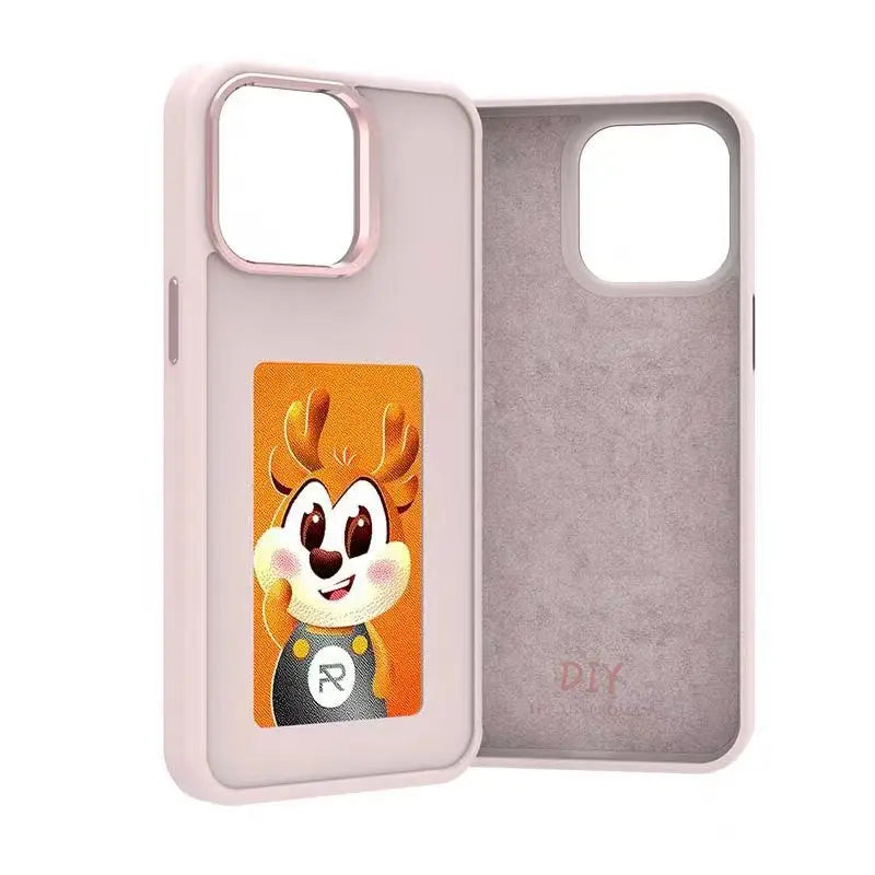 NFC-Enabled Phone Case for iPhone 16 Pro Max with E Ink Screen and Customizable Cartoon Design, Battery-Free