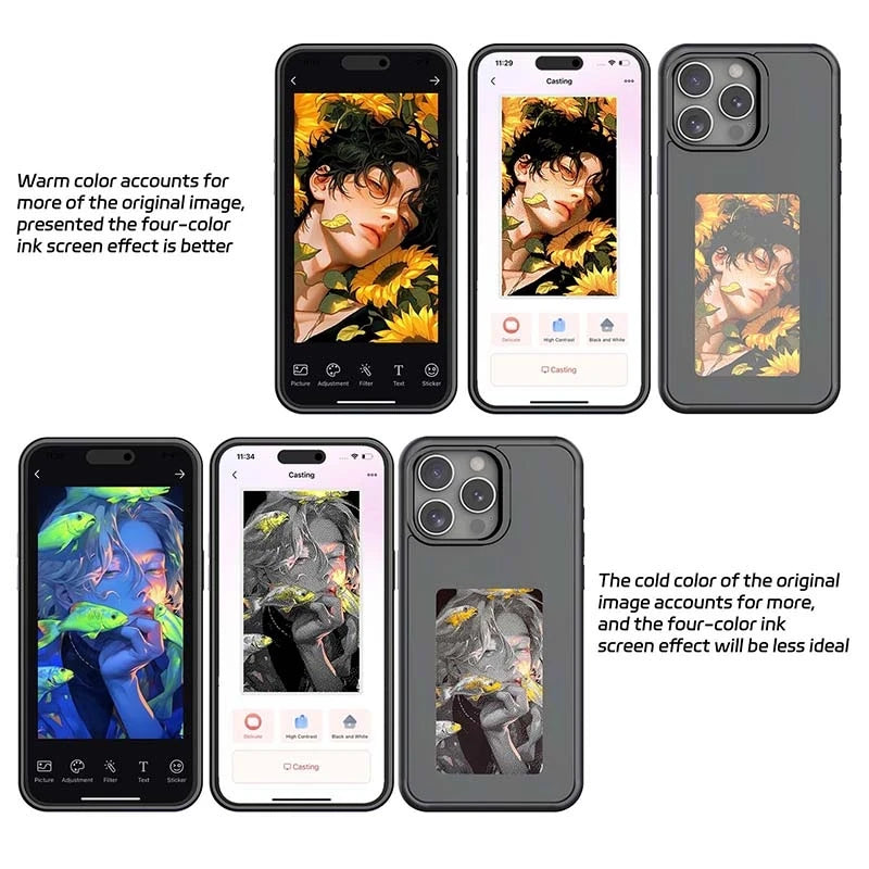NFC-Enabled Phone Case for iPhone 16 Pro Max with E Ink Screen and Customizable Cartoon Design, Battery-Free