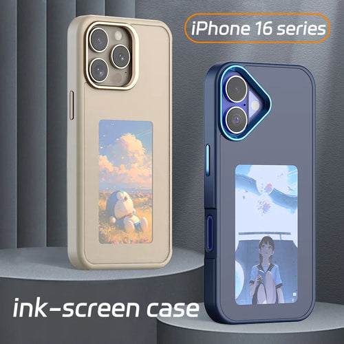 NFC-Enabled Phone Case for iPhone 16 Pro Max with E Ink Screen and Customizable Cartoon Design, Battery-Free
